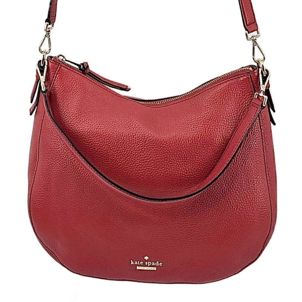 Kate Spade Jackson Street Mylie Red Pebble Leather Hobo Shoulder Bag Crossbody